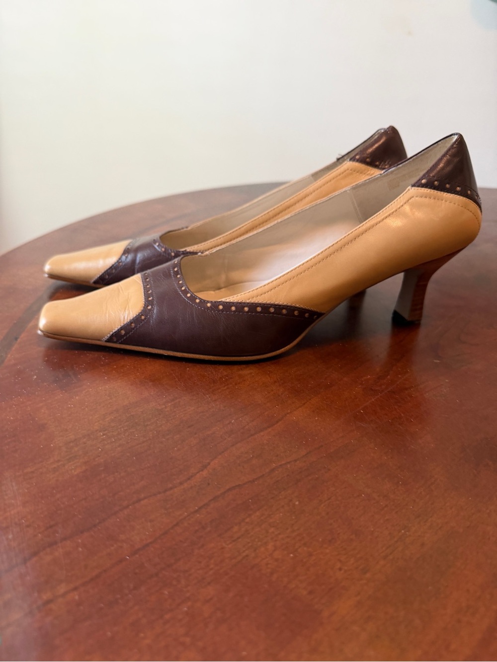 Vintage Anne Klein Two Tone Leather Spectator Pumps Brown Size 10 Heels